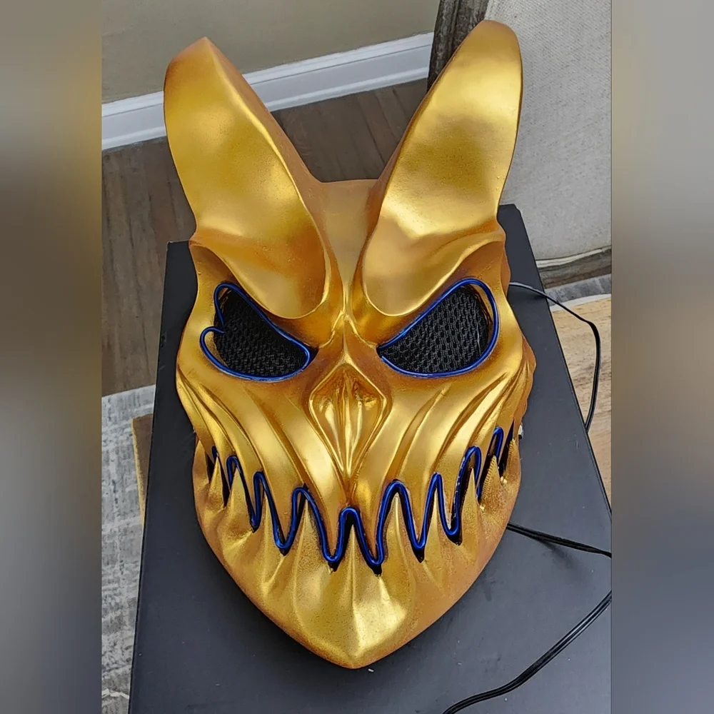 Gold LED Halloween Mask with Blue Accents